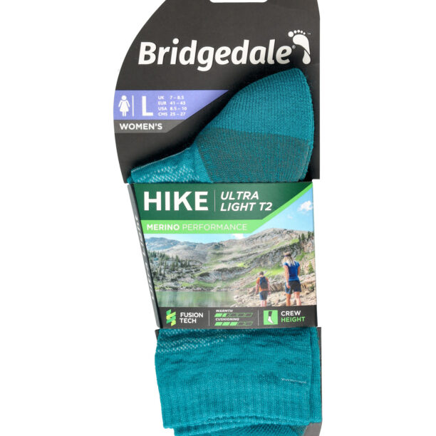 Original Sosete drumetie Bridgedale Hike Ultra Lt T2 Merino P Crew - teal