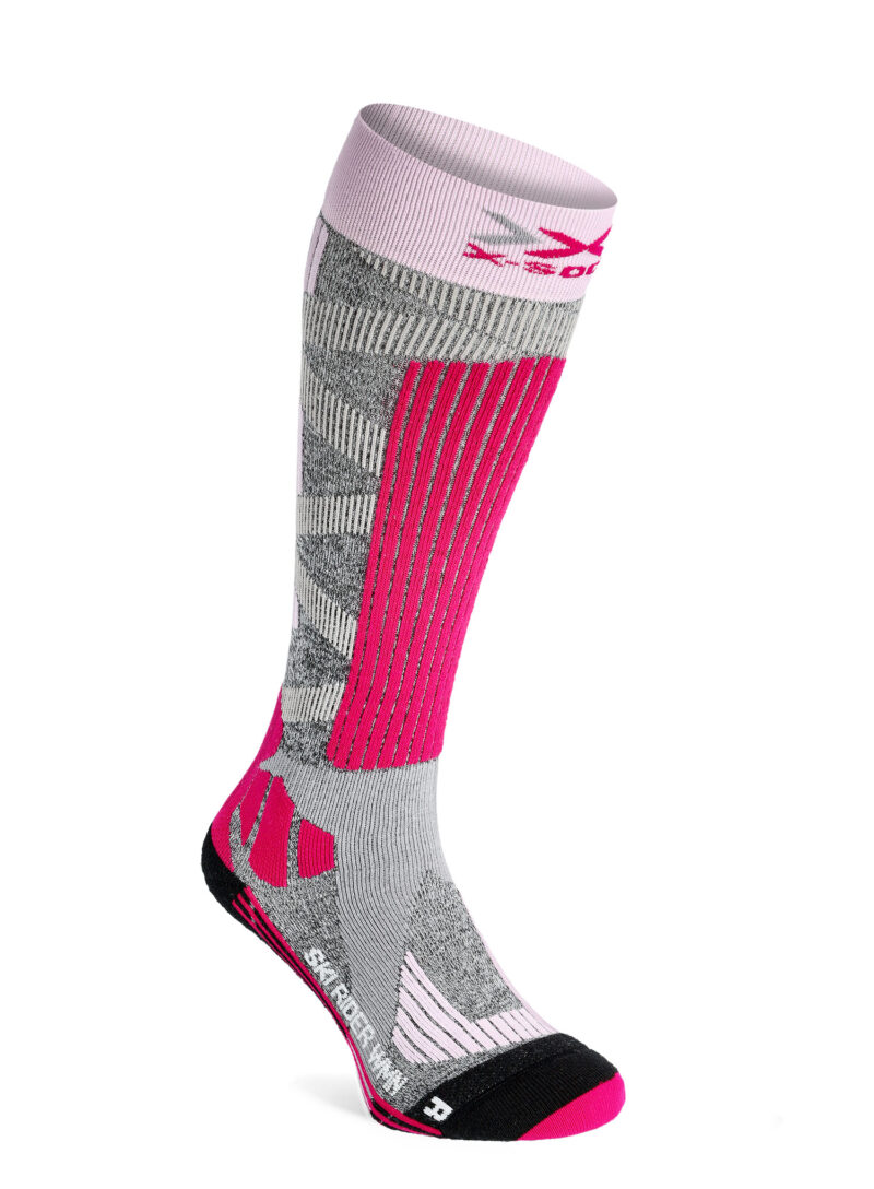 Șosete schi femei X-Socks Ski Rider 4.0 - stone grey melange/pink