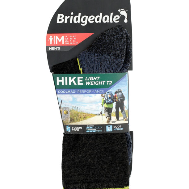 Șosete trekking Bridgedale Hike Lightweight T2 Coolmax Performance Boot  - black/lime preţ