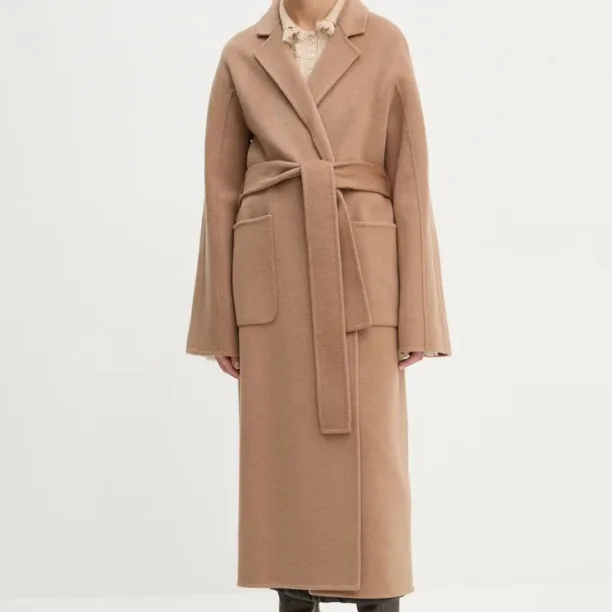 Stand Studio palton de lana Claudine Long Coat culoarea maro