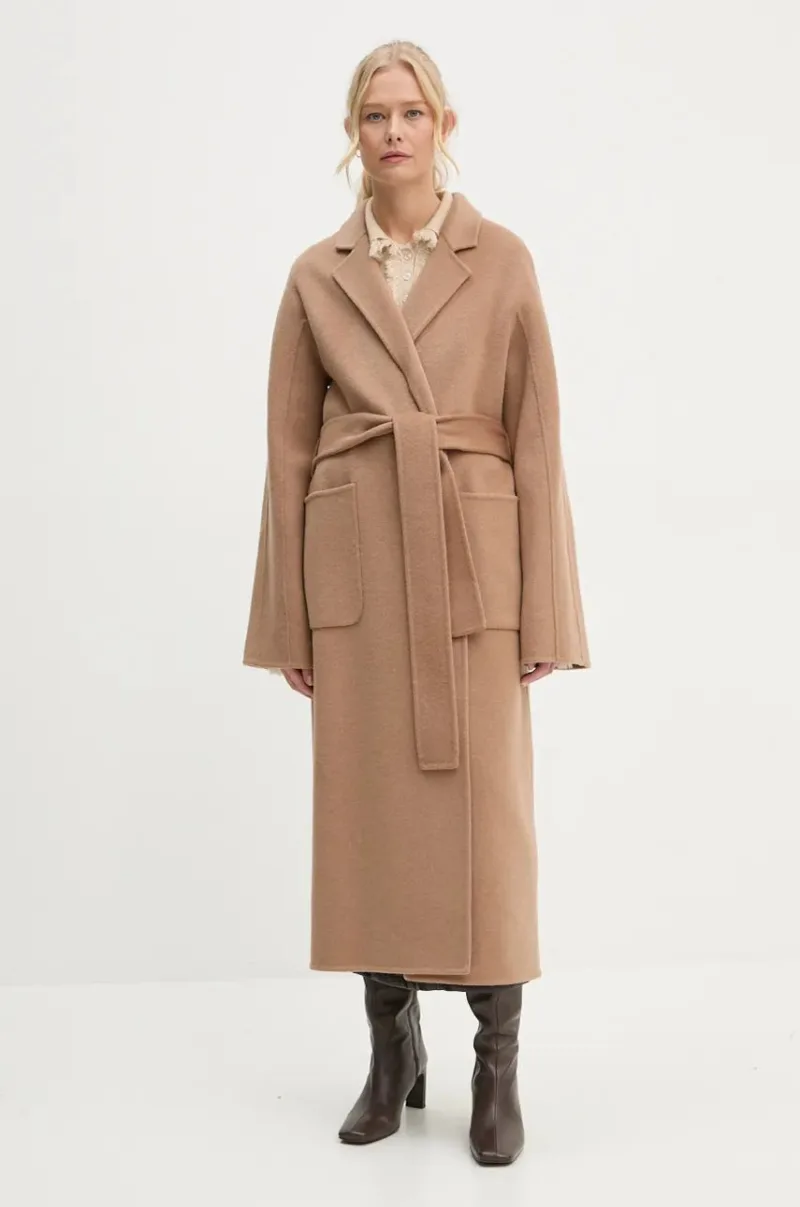 Stand Studio palton de lana Claudine Long Coat culoarea maro