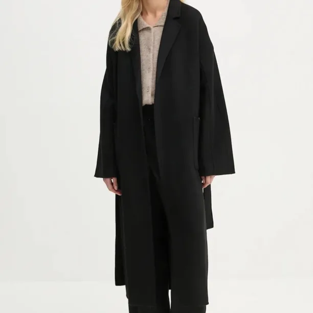 Stand Studio palton de lana Claudine Long Coat culoarea negru