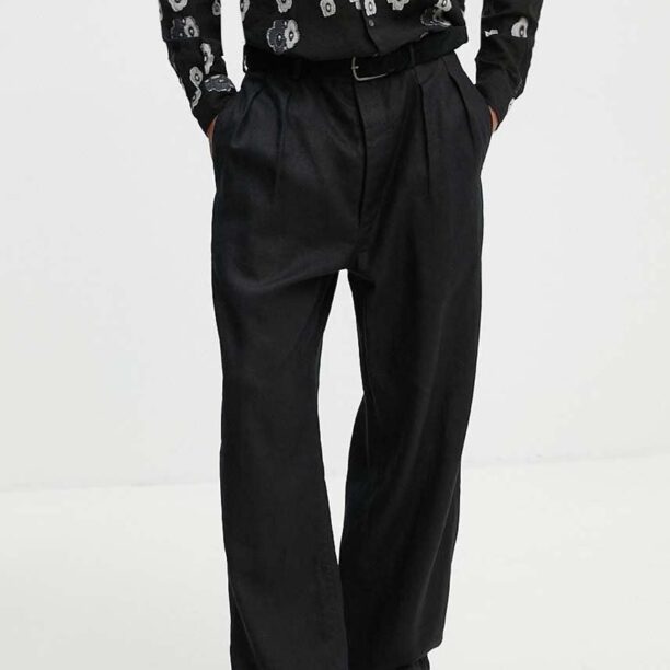 Sunflower pantaloni din in culoarea negru