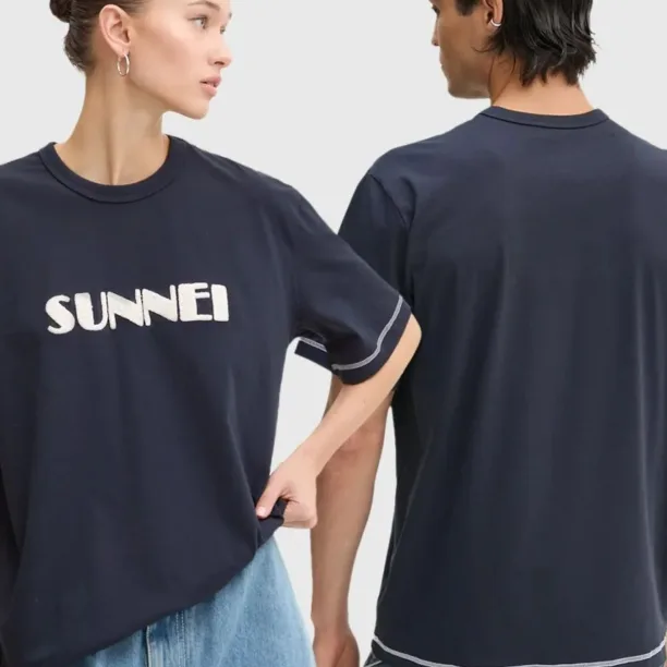 Sunnei tricou din bumbac culoarea albastru marin