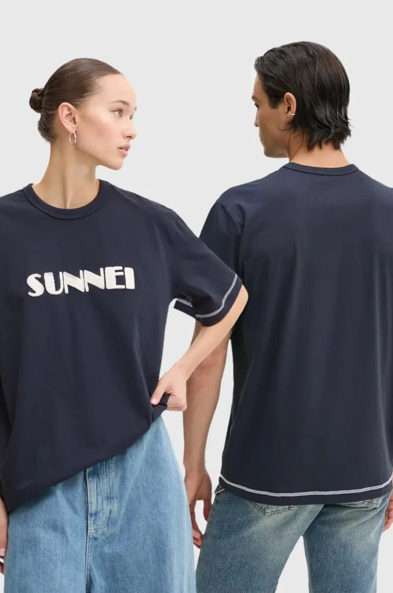 Sunnei tricou din bumbac culoarea albastru marin