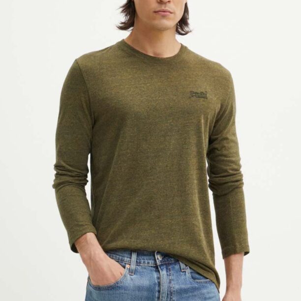 Superdry longsleeve din bumbac culoarea verde