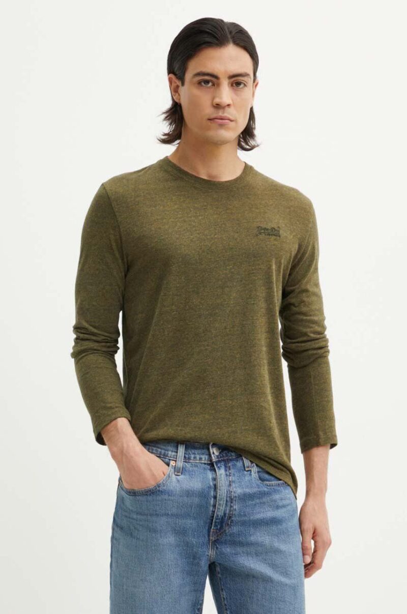 Superdry longsleeve din bumbac culoarea verde