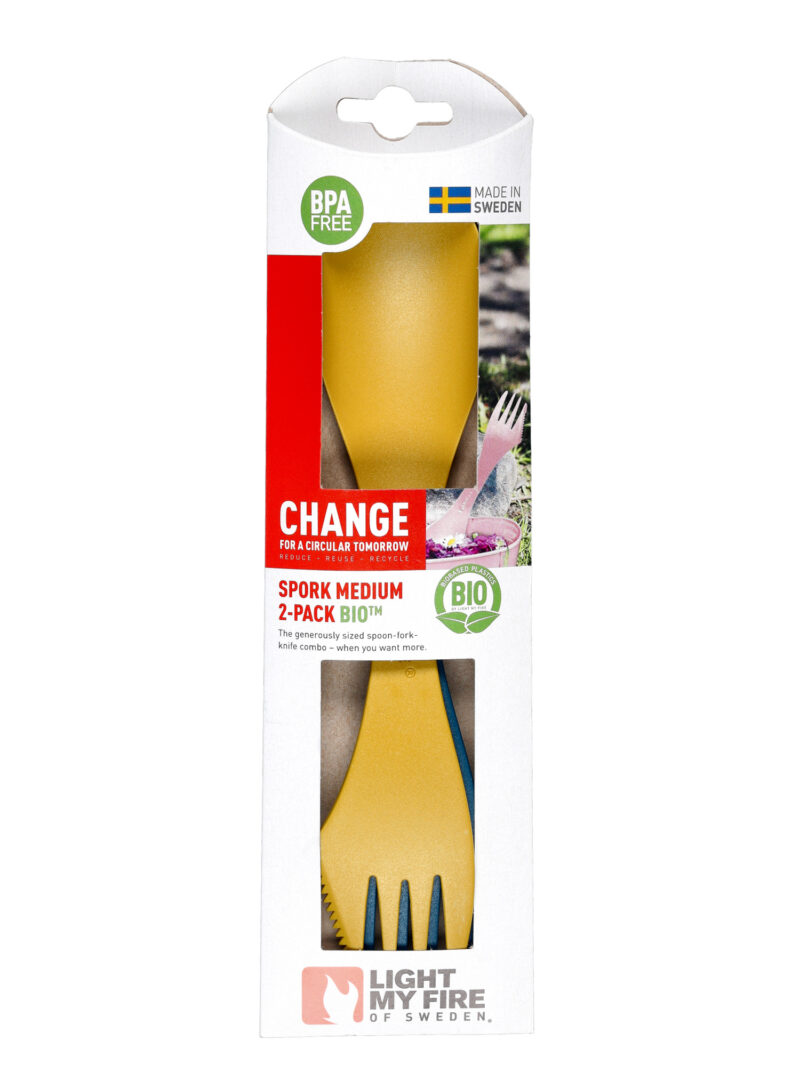 Tacâmuri de voiaj Light My Fire Spork Original 2 Pack Bio - yellow/nav preţ