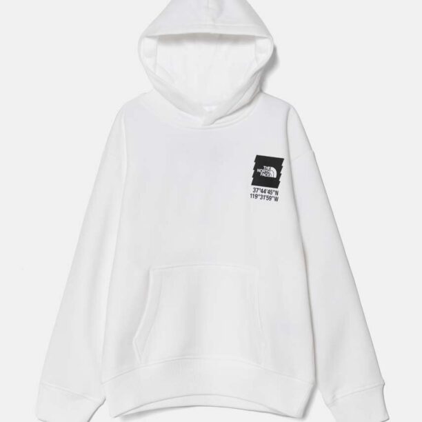 The North Face bluza copii COORDINATES GRAPHIC OVERSIZED HOODIE culoarea alb