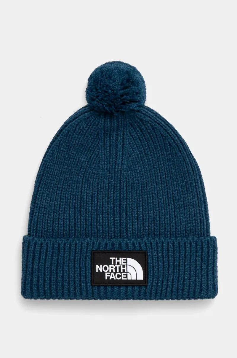 The North Face caciula TNF Logo Box Pom Beanie culoarea turcoaz