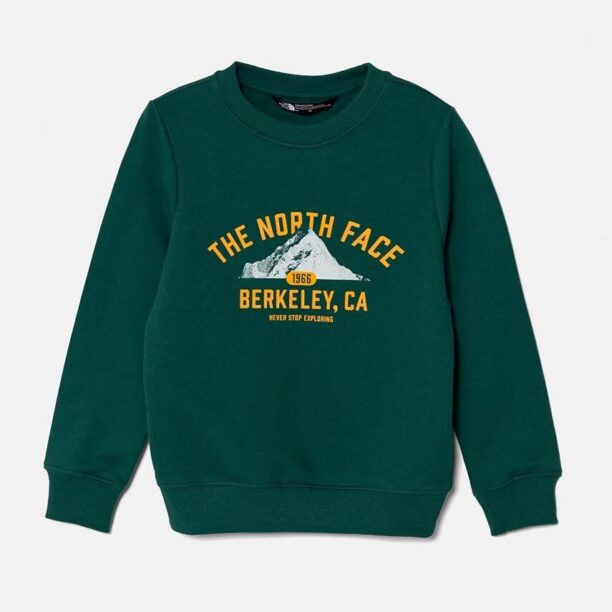 The North Face hanorac de bumbac pentru copii VARSITGRAPHIC RELAXED CREW culoarea verde