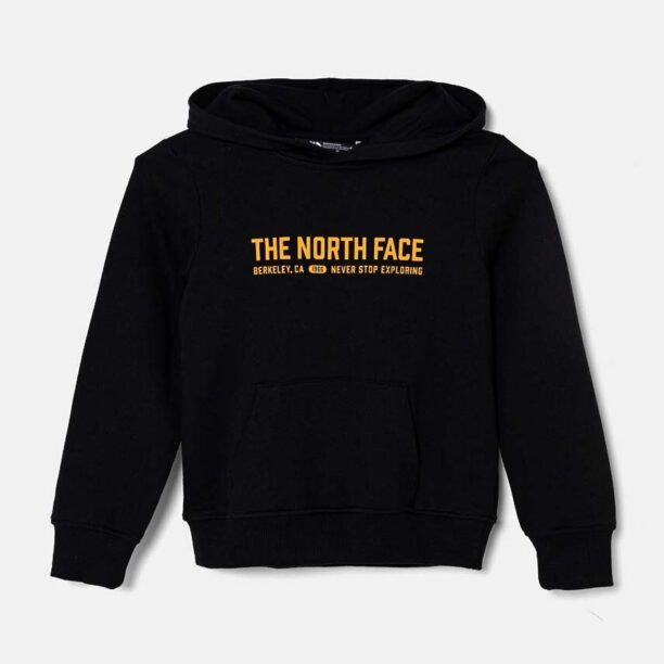 The North Face hanorac de bumbac pentru copii VARSITGRAPHIC RELAXED HOODIE culoarea negru