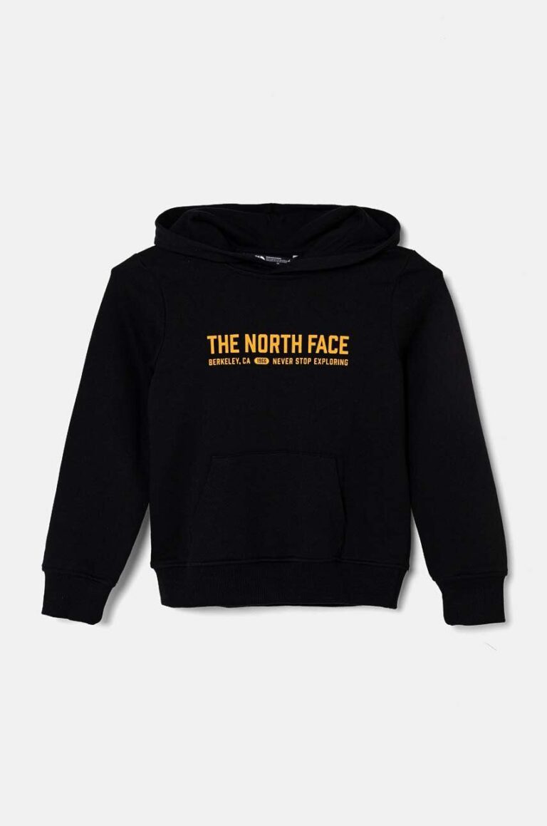 The North Face hanorac de bumbac pentru copii VARSITGRAPHIC RELAXED HOODIE culoarea negru