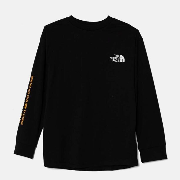 The North Face longsleeve din bumbac pentru copii VARSITGRAPHIC OVERSIZE L/S TEE culoarea negru