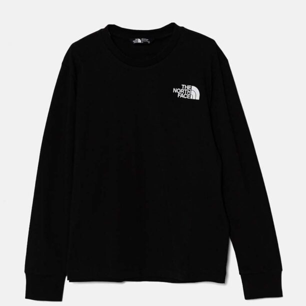 The North Face longsleeve din bumbac pentru copii VERTICAL GRAPHIC RELAXED LS TEE culoarea negru