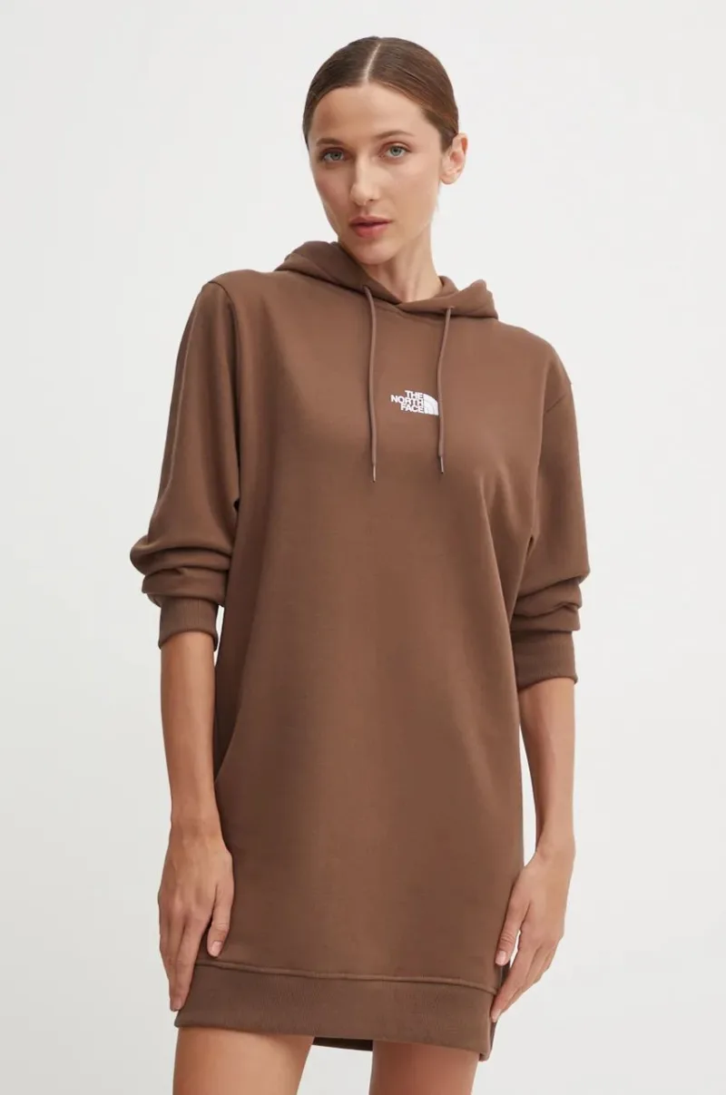 The North Face rochie din bumbac Zumu Hooded Dress culoarea maro