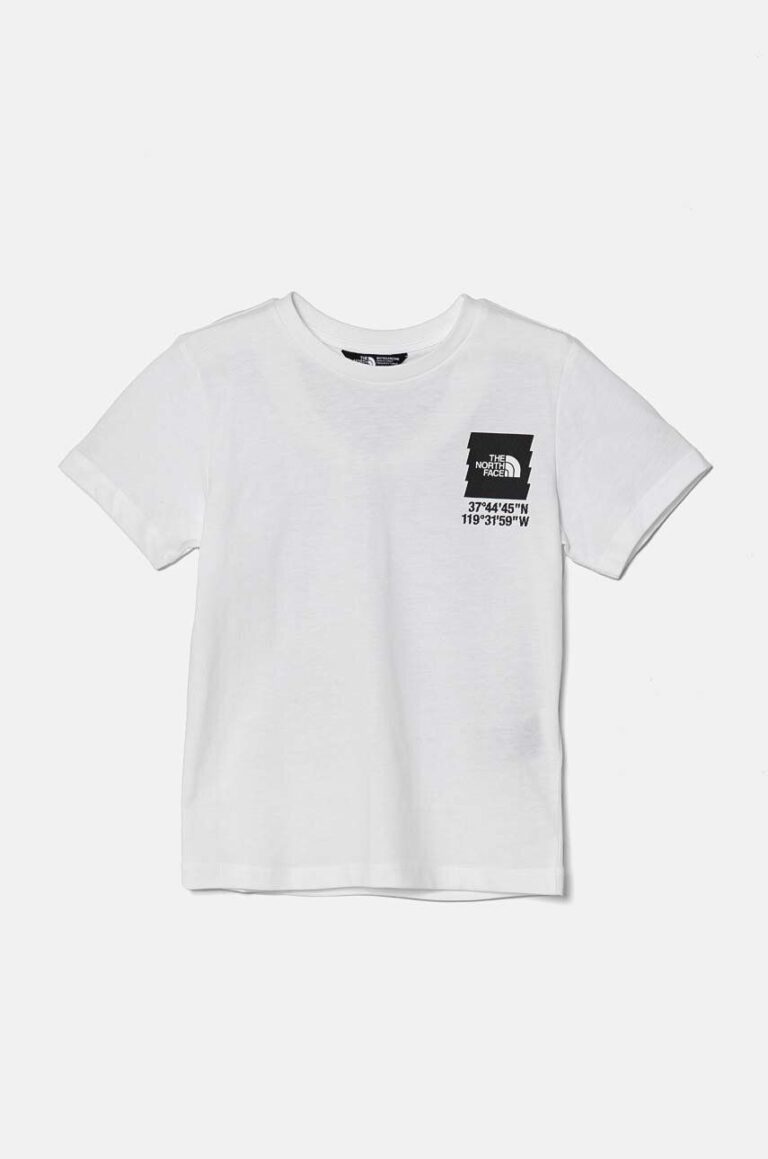 The North Face tricou de bumbac pentru copii COORDINATES GRAPHIC S/S TEE culoarea alb