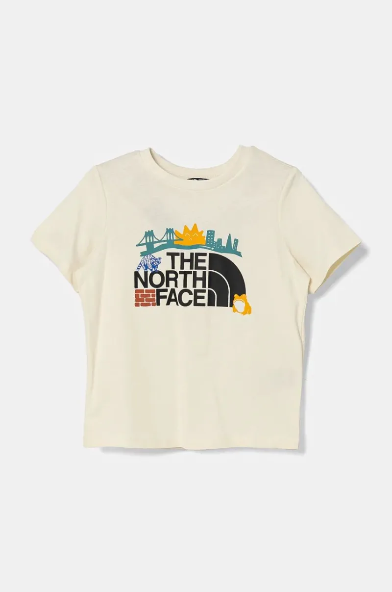 The North Face tricou de bumbac pentru copii TRAIL MAP GRAPHIC S/S TEE culoarea bej