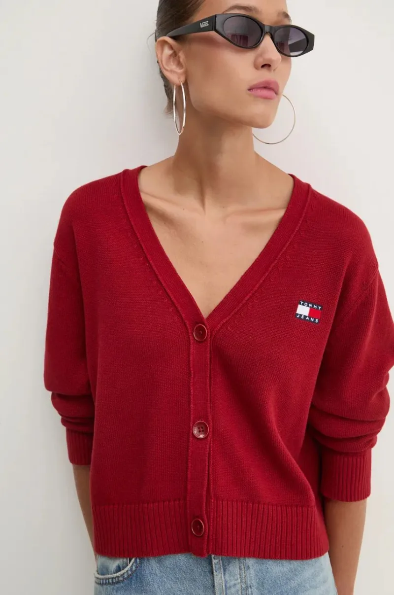 Tommy Jeans cardigan din bumbac culoarea bordo