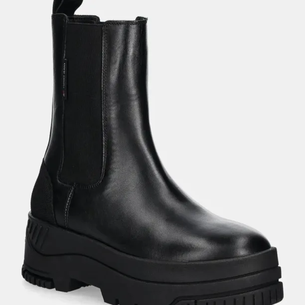 Tommy Jeans ghete chelsea de piele TJW CHELSEA FLATFORM BOOT femei