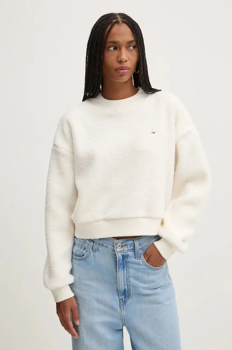 Tommy Jeans hanorac fleece culoarea bej