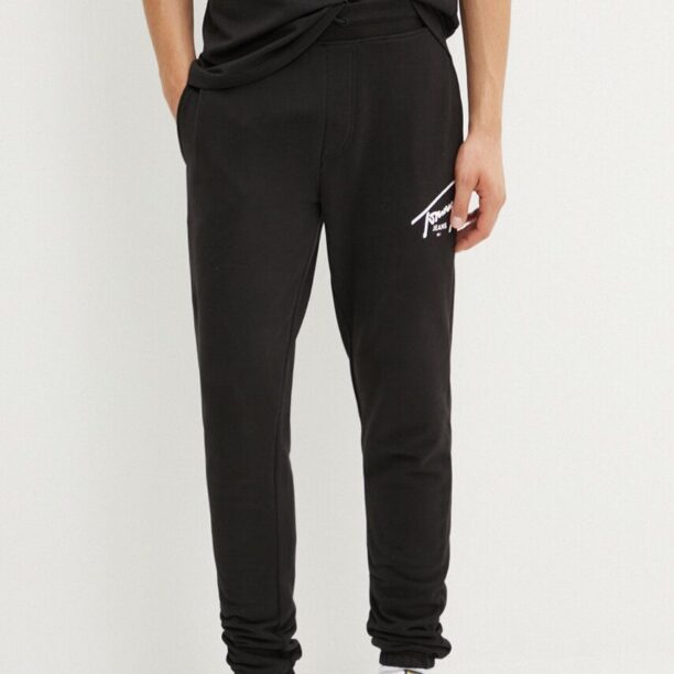 Tommy Jeans pantaloni de trening din bumbac culoarea negru