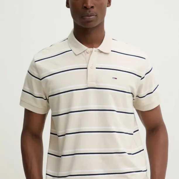 Tommy Jeans polo de bumbac culoarea bej