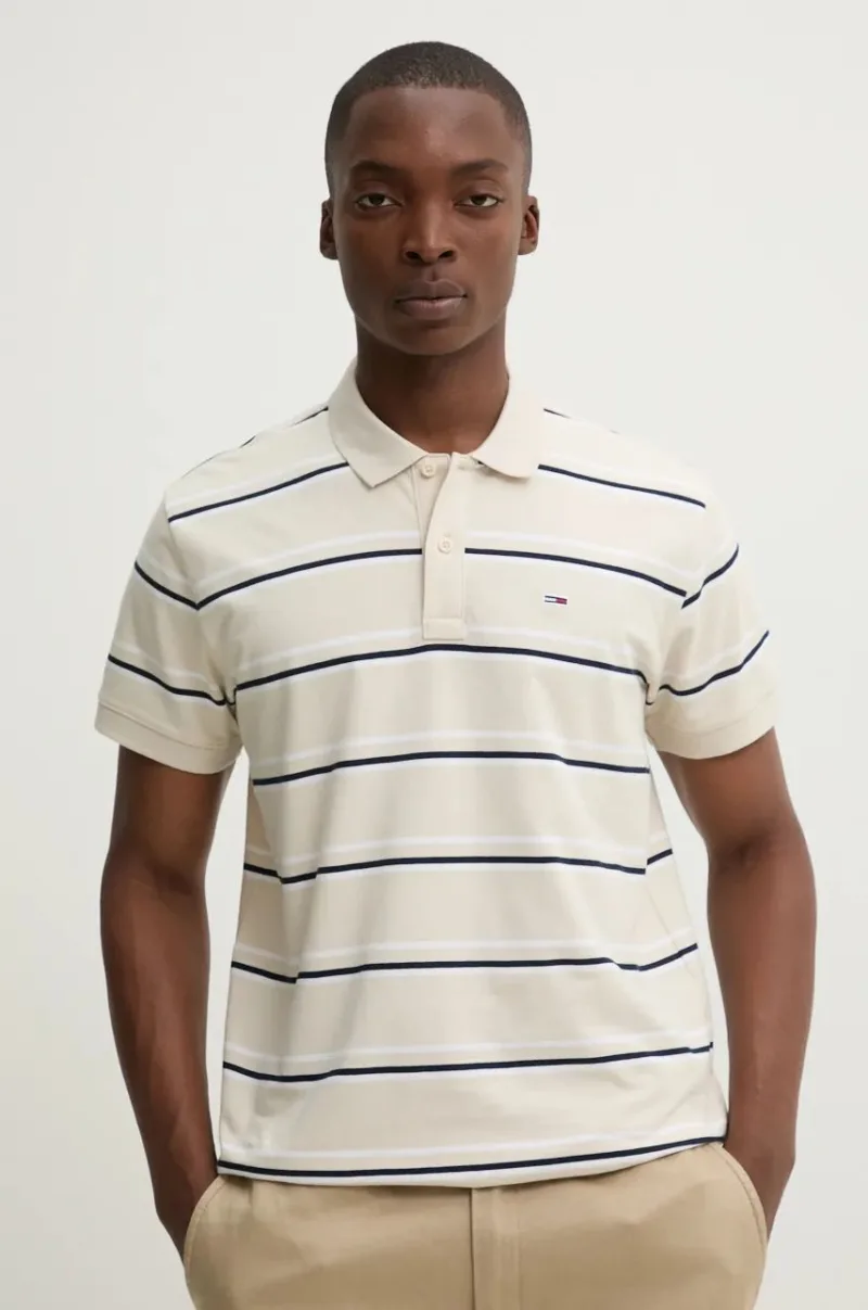 Tommy Jeans polo de bumbac culoarea bej