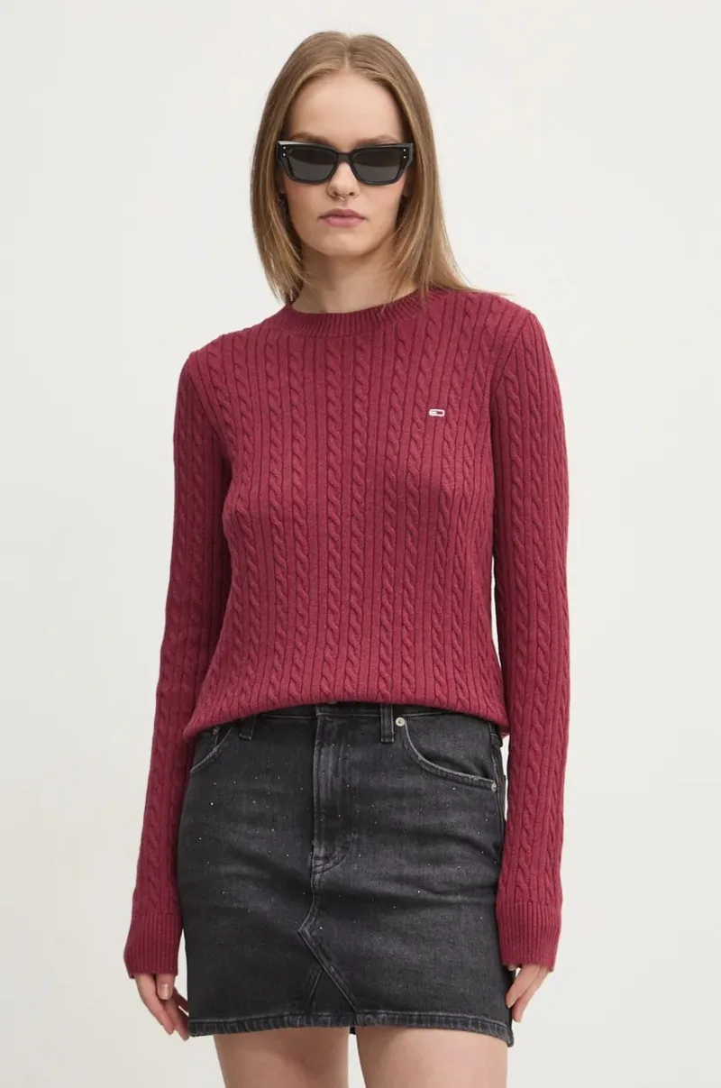 Tommy Jeans pulover de bumbac culoarea bordo