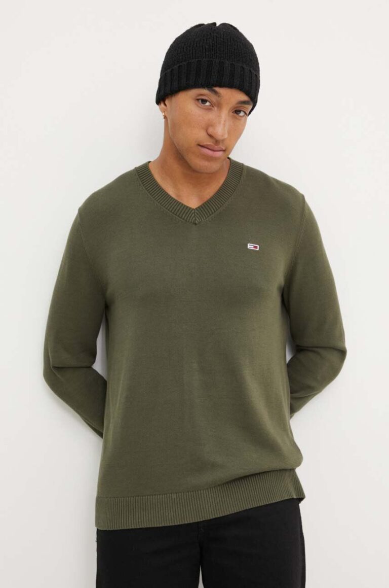 Tommy Jeans pulover de bumbac culoarea verde