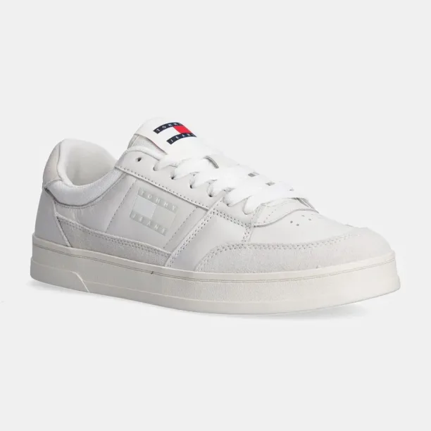 Tommy Jeans sneakers din piele THE GREENWICH MIX MEDIA culoarea alb