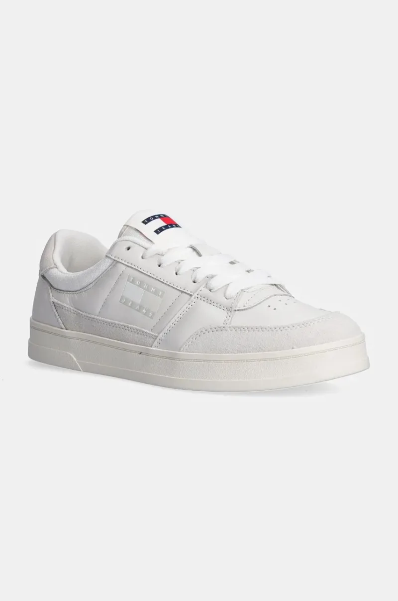 Tommy Jeans sneakers din piele THE GREENWICH MIX MEDIA culoarea alb