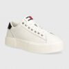 Tommy Jeans sneakers din piele TJW FOXING FLATFORM culoarea alb