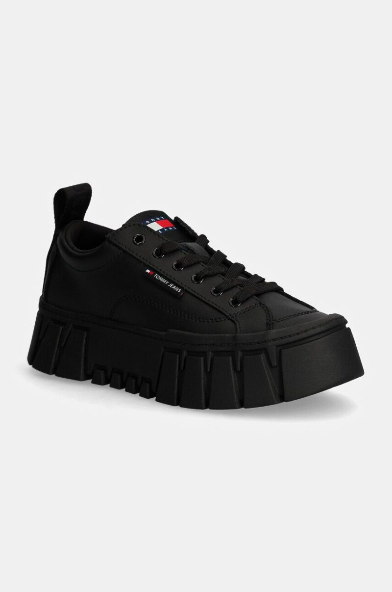 Tommy Jeans sneakers din piele TJW VULC FLATFORM LC LEATHER culoarea negru