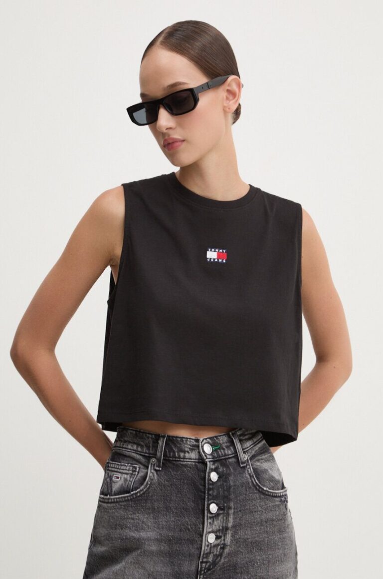 Tommy Jeans top din bumbac culoarea negru