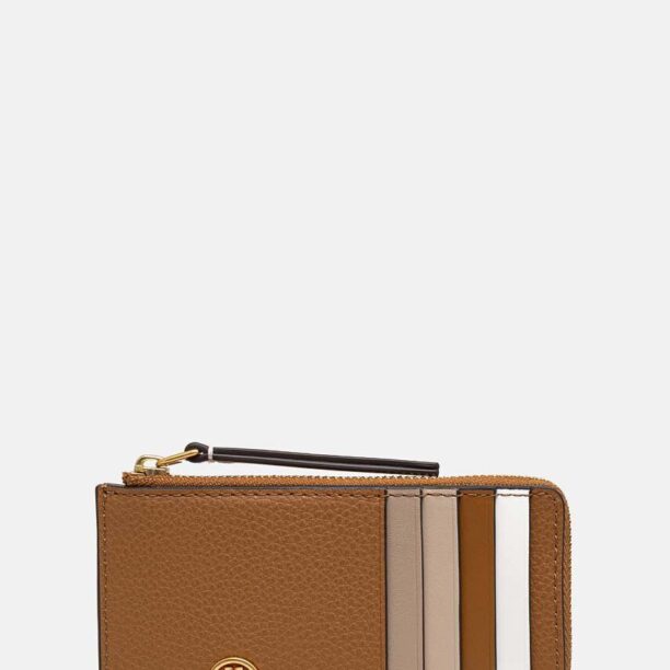 Tory Burch carcasa din piele Robinson Pebbled culoarea maro