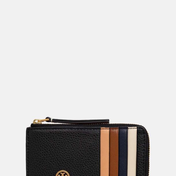 Tory Burch carcasa din piele Robinson Pebbled culoarea negru