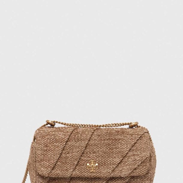 Tory Burch poseta Kira Draped Raffia Mini culoarea bej