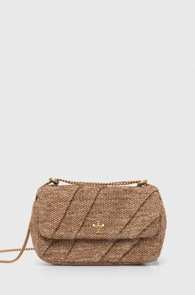 Tory Burch poseta Kira Draped Raffia Mini culoarea bej