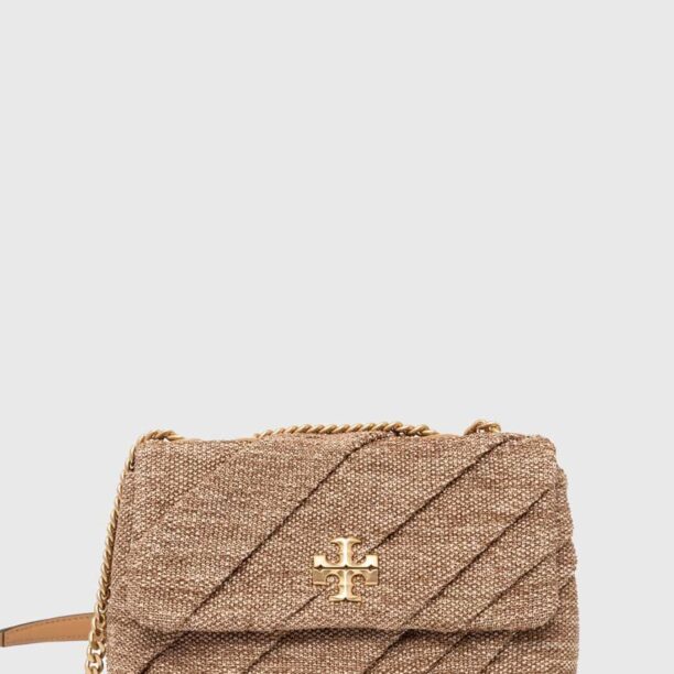 Tory Burch poseta Kira Draped Raffia Small culoarea bej