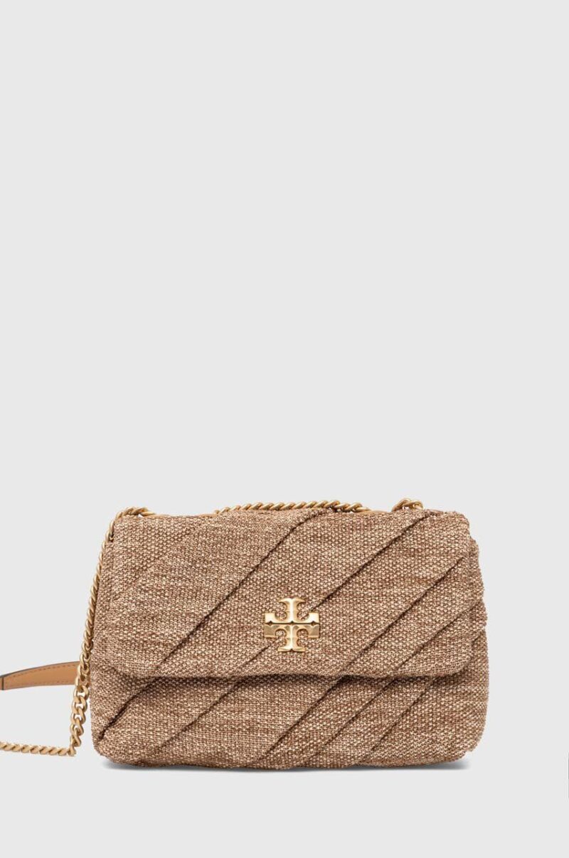 Tory Burch poseta Kira Draped Raffia Small culoarea bej