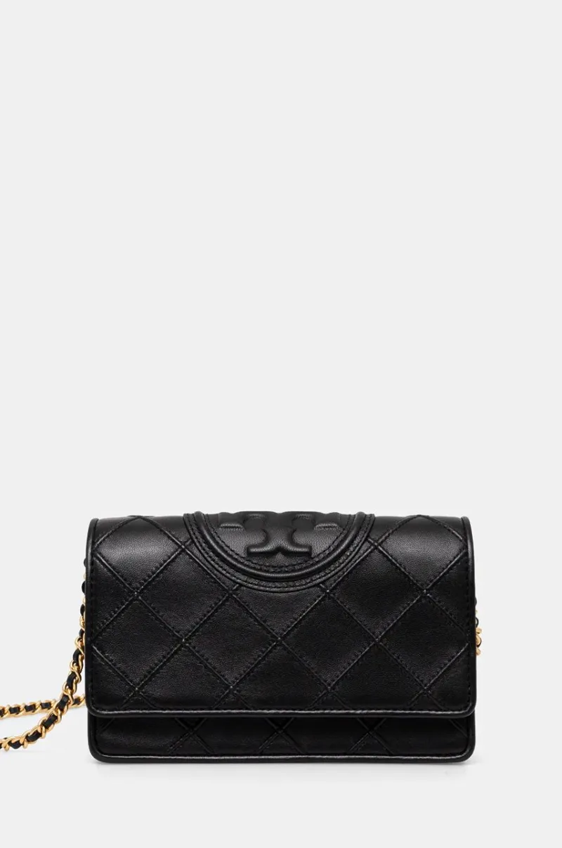 Tory Burch poseta de piele Fleming culoarea negru