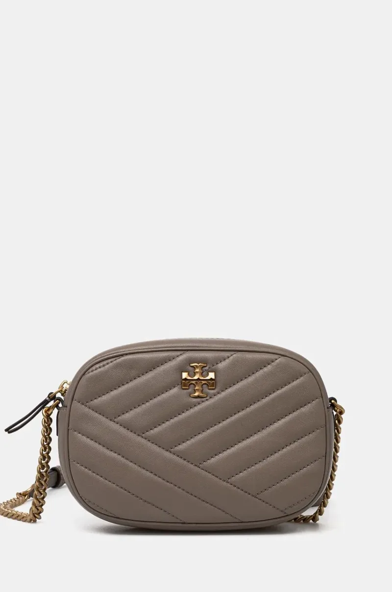 Tory Burch poseta de piele Kira Chevron culoarea bej