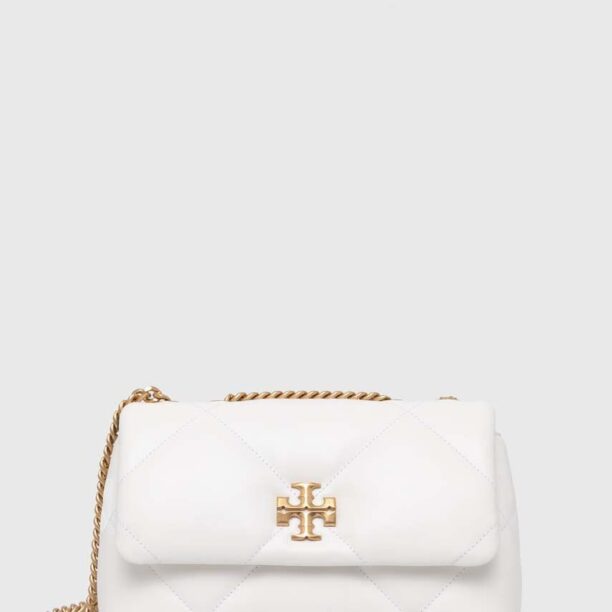 Tory Burch poseta de piele Kira Diamond Quilt Small culoarea alb