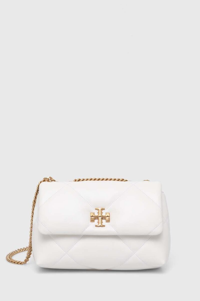 Tory Burch poseta de piele Kira Diamond Quilt Small culoarea alb