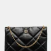 Tory Burch poseta de piele Kira Diamond culoarea negru