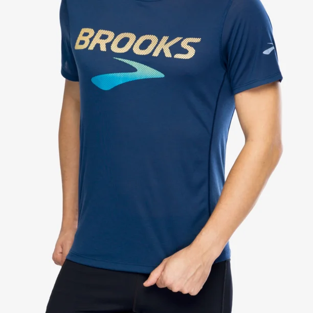 Cumpăra Tricou alergare Brooks Distance Short Sleeve 3.0 - blue slate/BR logo