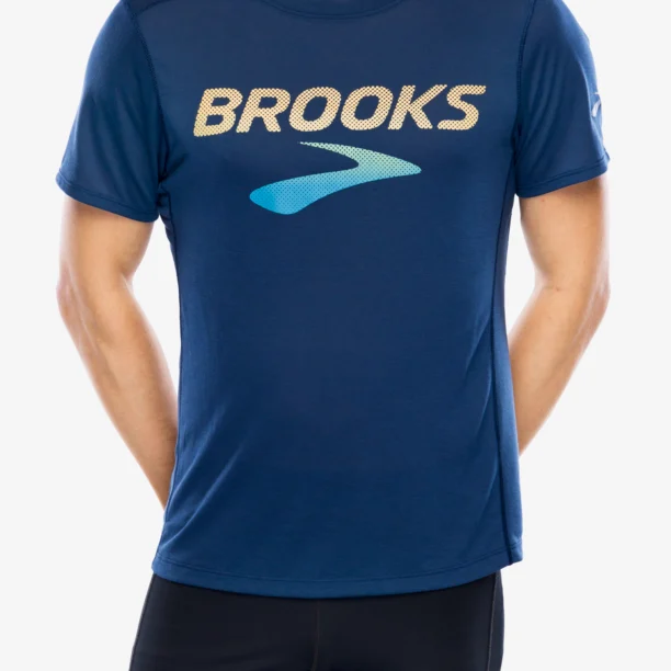 Tricou alergare Brooks Distance Short Sleeve 3.0 - blue slate/BR logo