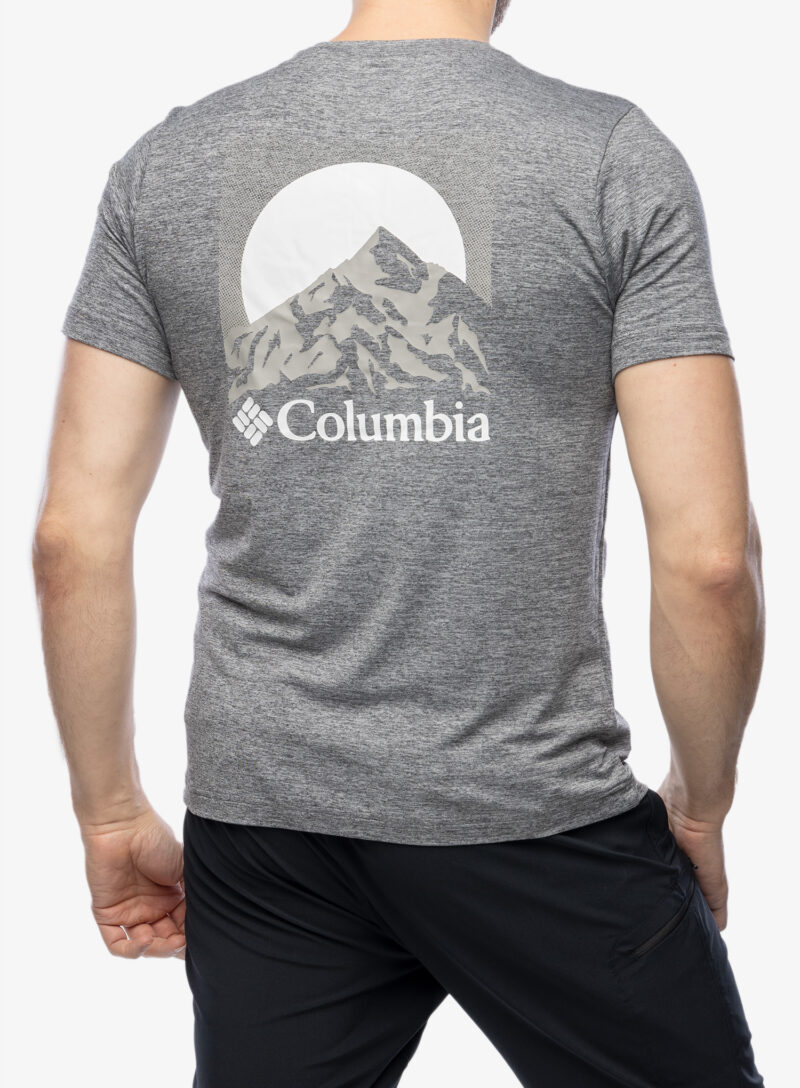 Tricou cu imprimeu Columbia Kwick Hike Back Graphic S/S Tee - black heather/moonscape preţ