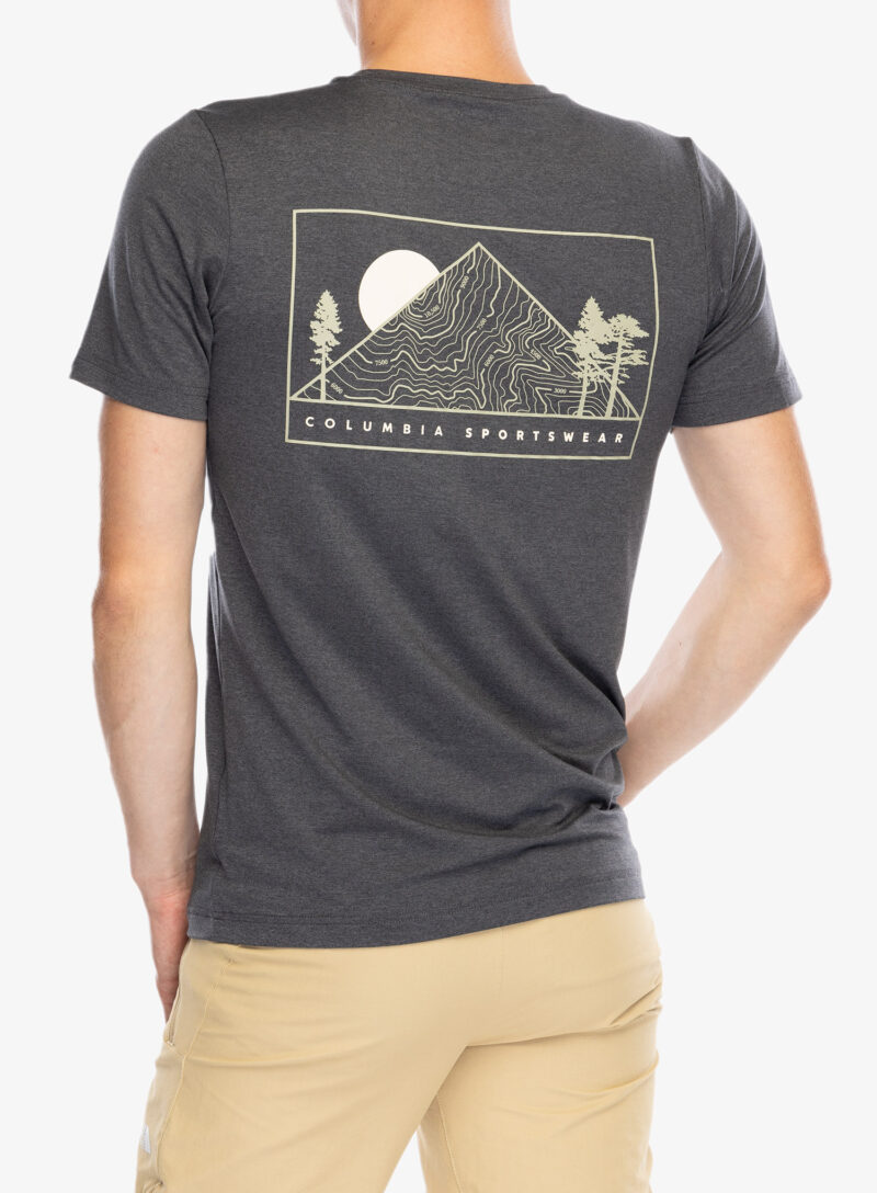 Tricou cu imprimeu Columbia Kwick Hike Back Graphic S/S Tee - black heather/peaked sunscape preţ